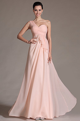 Simple Pink One Shoulder Bridesmaid Dress