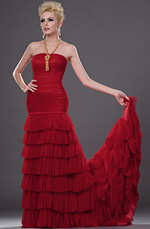 New Attractive Red Strapless Evening Gown
