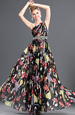 Neue Artikel Eleganzes Ein Schulter 100% Seiden Abendkleid