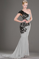 Clearance Sale!  Gray Evening Dress Black Laces--Size UK20