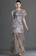 Elegant Sleeves Gray Evening Dress