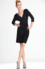 Neu Scharmant 3/4 Ärmeln Dehnbar Schwarz Frau Tagskleid