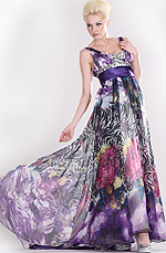 Floral V-Neckline Robe de Soiree