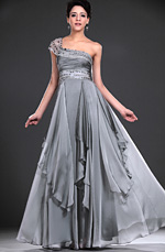 Nuevo Magnifico Solo Hombro Gris Vestido de Noche LargoGlamouring