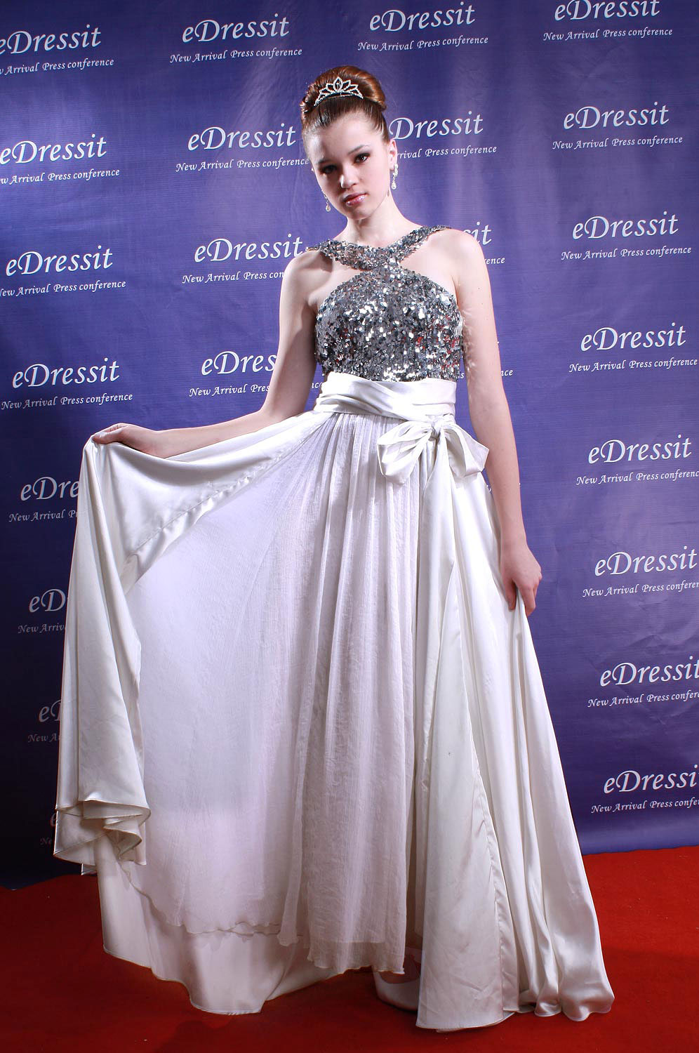 White Sequins long Belt Sexy Prom Ball Gown Evening Dress