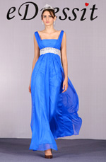 Blue Gorgeous Beaded Evening Dress