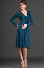 Long Sleeves V-Cut Blue Party Dress Day Dress