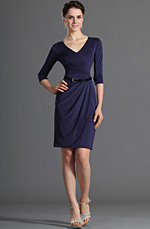 Long Sleeves V-Cut Dark Blue Party Dress Day Dress