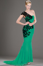 Clearance Sale!  Green Evening Dress Black Laces--Size UK10