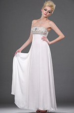 New White Strapless Beaded Eveing Dress