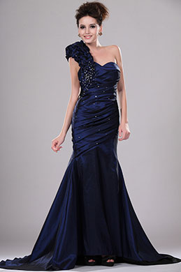 Solo hombro Vestido de Noche con pliegues