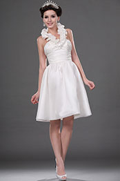 Hot Style White Halter Knee Length Wedding Dress