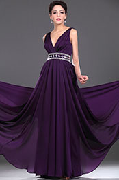 New Elegant V-cut Beaded Evening Dress