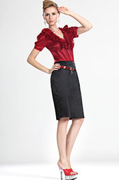 Attractive Stylish Lady Short Sleeves Red Blouse Attractive Stylish Lady Short Sleeves Red Blouse