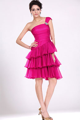 Neu Reizend  Rosarot Ein-Schulter Ballkleid