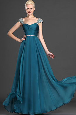 Alluring Cap Sleeves Blue Evening Dress Formal Gown
