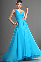 Jolie Bretelle Seule Bleu Robe de Soirée