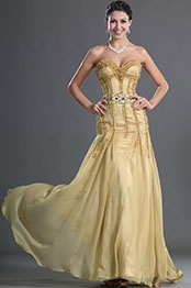 Strapless and Sweetheart Yellow Fitted Bodice Evening Dress