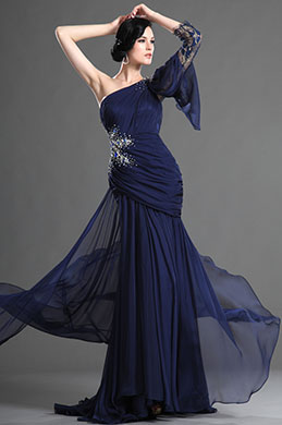 Dunkel Blaue Abendkleid mit Einzelnschulter