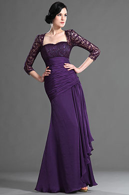 Elegante Violado Mangas Vestido de Madrina Elegante Violado Mangas Vestido de Madrina