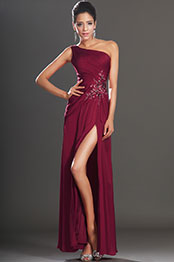 New Arrival Gorgeous Burgundy High Slit Evening Dress