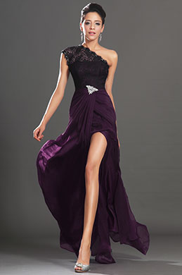Dark Purple Once Lace Shoulder High split Evening Dress Dark Purple Once Lace Shoulder High split Evening Dress