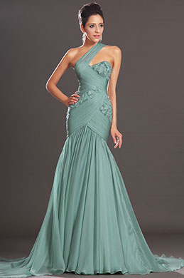 New One Diagonal Shoulder Long Mint Green Evening Dress New One Diagonal Shoulder Long Mint Green Evening Dress