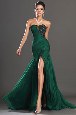 Wunderbar Grün Hoch Schlitz Trägerlos Abendkleid Wunderbar Grün Hoch Schlitz Trägerlos Abendkleid