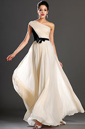 New Elegant Black Bowknot Belt One Shoulder Evening Dress New Elegant Black Bowknot Belt One Shoulder Evening Dress