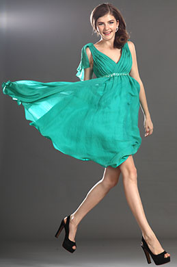 Ärmellos Grün v Ausschnitt Cocktail Kleid Party Kleid