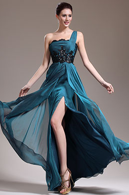 New Adorable One Shoulder Black Lace Evening Dress