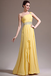 Nouveautés Elégante Une Bretelle Jaune Robe de Soirée