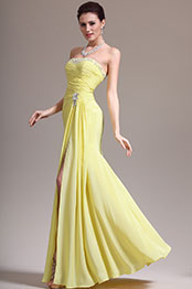 Nouveauté Jaune Fente Elevée Sans Bretelle Robe de Soirée Nouveauté Jaune Fente Elevée Sans Bretelle Robe de Soirée