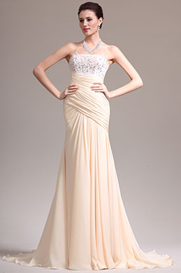 New Elegant Strapless Lace Evening Dress