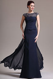 New Sexy Round Neck Lace Dark Blue Mother of the Bride Dress