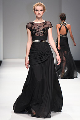 S/S Fashion Show Black Cap Sleeves Evening Dress Prom Gown