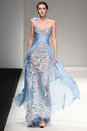 2013 S/S Fashion Show Handmade Flowers Blue Evening Dress Prom Gown