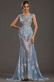 2013 S/S Fashion Show Sexy Lace Blue Evening Dress Prom Gown