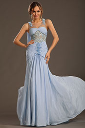 2013 S/S Fashion Show Handmade Flowers Blue Evening Dress Prom Gow