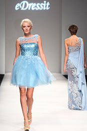 2013 S/S Fashion Show Blue Round Neck Cocktail Dress Party Dress