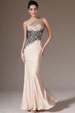2014 Neu Champagne Ein-Schulter Sheath Abendkleid
