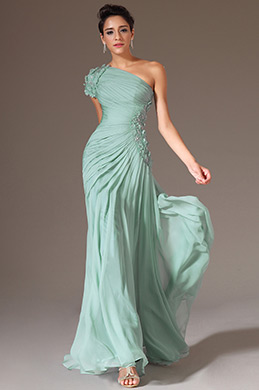 Turquoise One Shoulder Beaded Prom Dress
