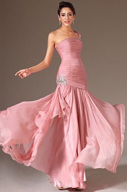 2014 Neu Pink Ein-Schulter Perlen Abendkleid