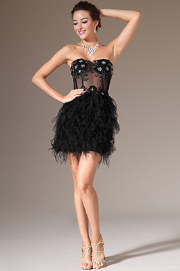 Black Strapless Mini-Skirt Tulle Cockail Dress
