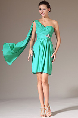 Green One-Shoulder Cocktail Party Dress