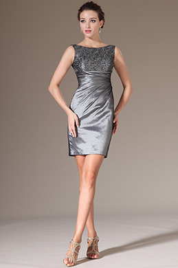 Grey Lace Top Fitted Short Cocktail Dress
