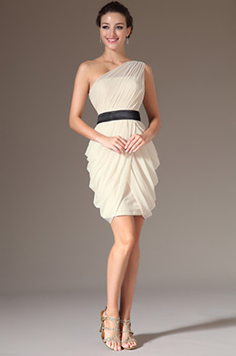 Champagne Simple One-Shoulder Cocktail Dress