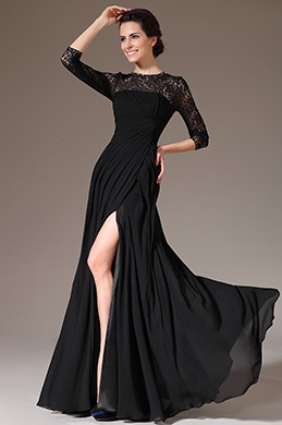2014 Neu Schwarz Lace Round Halsausschnitt Höhen-Schlitz-Mutter der Braut Kleid