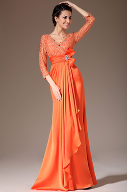 2014 Nouveauté Orange V-Décolleté Dentelle Robe Mère de Mariée