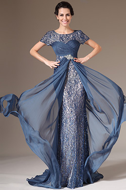 Modest Short-Sleeves Lace Mother of the Groom Dress